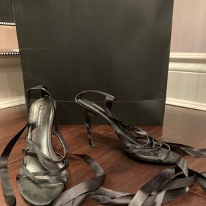 Heeled Sandal with satin ties. Size 8.